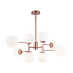 Erich Semi Flush Ceiling Lamp, 8 Light, White Glass, Brass Metal, 97cm Wide