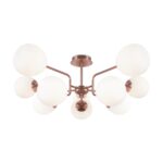 Erich 10 Light Ceiling Light, Semi Flush, Brass Metal, White Glass, 90.7cm Wide