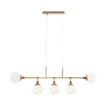 Erich Bar Pendant Lamp, 5 Light, Opal Glass, Brass Metal, 120cm Wide
