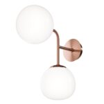 Erich 2 Lamp Wall Light, Brass Metal, Opal Glass, 15cm Wide
