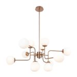 Erich 12 Light Chandelier, Gold Metal, White Glass, 110cm Wide