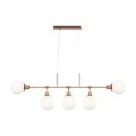 Erich Bar Pendant Lamp, 5 Light, White Glass, Gold Metal, 120cm Wide