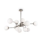 Erich 12 Light Chandelier, Nickel Metal, White Glass, 110cm Wide