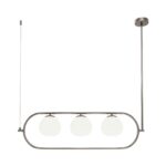 Erich Adjustable Frame Pendant Light, 3 Lamp, Nickel Metal, Opal Glass, 89cm Length