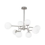 Erich Semi Flush Ceiling Light, 8 Lamp, White Glass, Nickel Metal, 97cm Wide