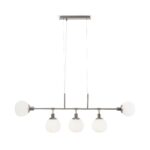 Erich Bar Pendant Light, 5 Lamp, Nickel Metal, Opal Glass, 120cm Wide