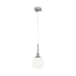 Erich Single Pendant Light, Nickel Metal, Opal Glass, 15cm Wide