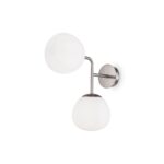 Erich 2 Light Wall Lamp, Nickel Metal, Opal Glass, 15cm Wide