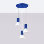 Vestra Marine Blue 3 Light Pendant Lamp, White Shades, Metal, 30cm Diameter