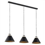 Etro 3 Lamp Pendant Light, Black, Brass Detail, 126cm Width