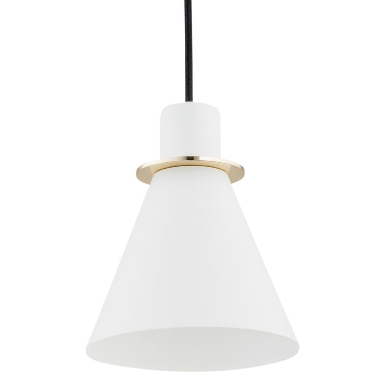 everly white & brass pendant lamp, 1 light, black suspension, 14.5cm width