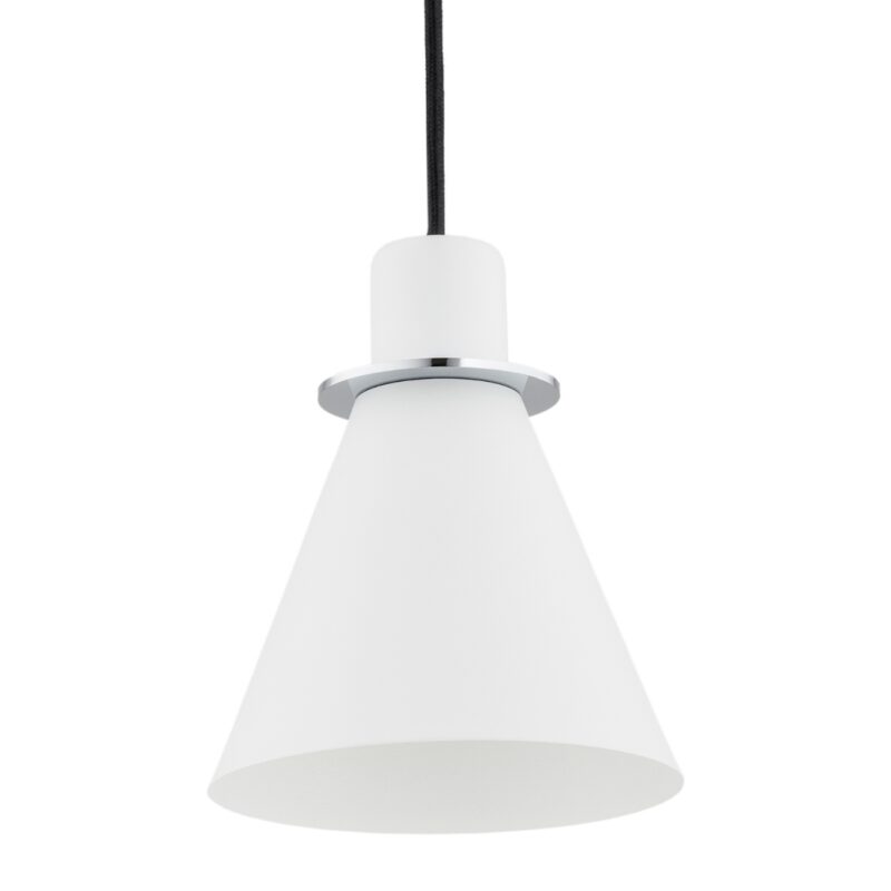 everly white & chrome pendant light, 1 lamp, black suspension, 14.5cm width