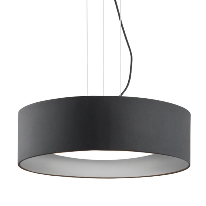 hito round pendant lamp, black drum shade, opal glass, 45cm width