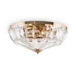 Facet 6 Light Flush Ceiling Lamp, Gold Metal, Crystal Glass, 48.6cm Wide