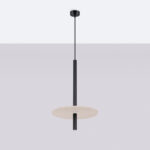Felora Beige Long Pendant Light, Black Metal Cylinder, Felt Shade, 30cm Diameter