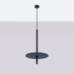 Felora Navy Blue Long Pendant Lamp, Black Metal Cylinder, Felt Shade, 30cm Diameter