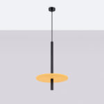 Felora Yellow Long Pendant Light, Black Metal Cylinder, Felt Shade, 30cm Diameter