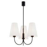 Fiano Chandelier, 3 Lamp, Black, White Shades, 49cm