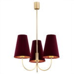 Fiano 3 Light Chandelier, Gold, Burgundy Shades, 49cm