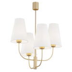 Fiano Chandelier, 4 Lamp, Gold, White Lampshades, 58cm