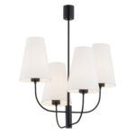 Fiano 4 Light Chandelier, Black, White Fabric Lampshades, 58cm