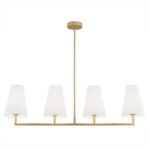 Fiano Pendant Light, 4 Lamp Linear Frame, Gold, White Lampshades, 106cm