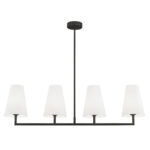 Fiano 4 Light Pendant Light, Black Linear Frame, White Shades, 106cm