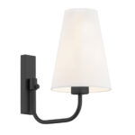 Fiano Wall Light, 1 Light, Black, White Lampshade