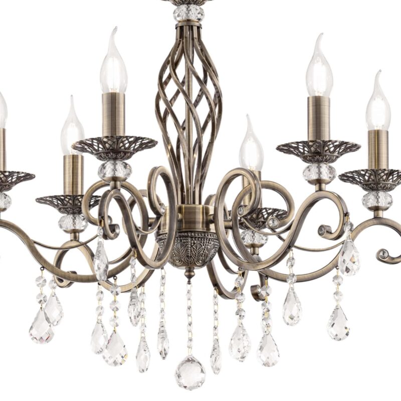 grace bronze 6 arm chandelier, metal, crystal, 63cm wide