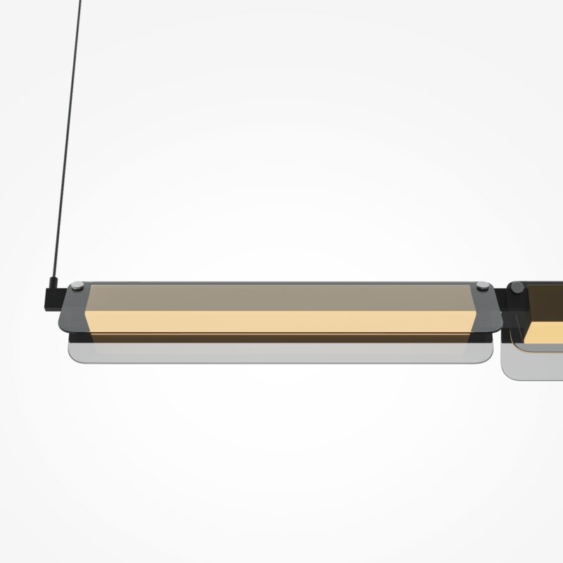 Flat Linear LED Pendant Lamp, Grey Glass, Brass Metal, 20W LED, 3000k, 93cm Length - Image 2