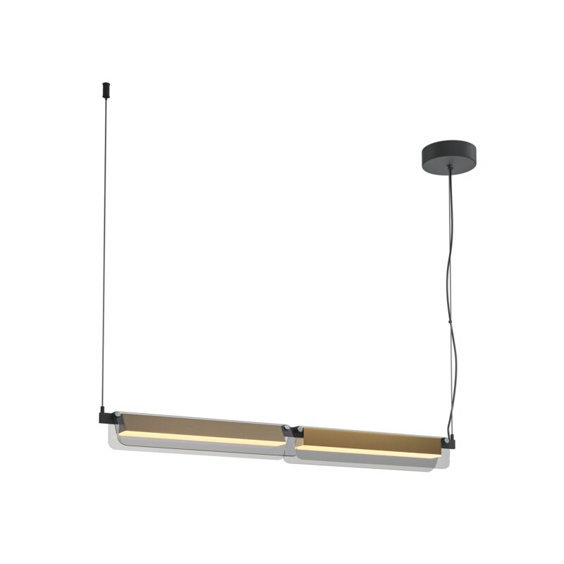 Flat Linear LED Pendant Lamp, Grey Glass, Brass Metal, 20W LED, 3000k, 93cm Length