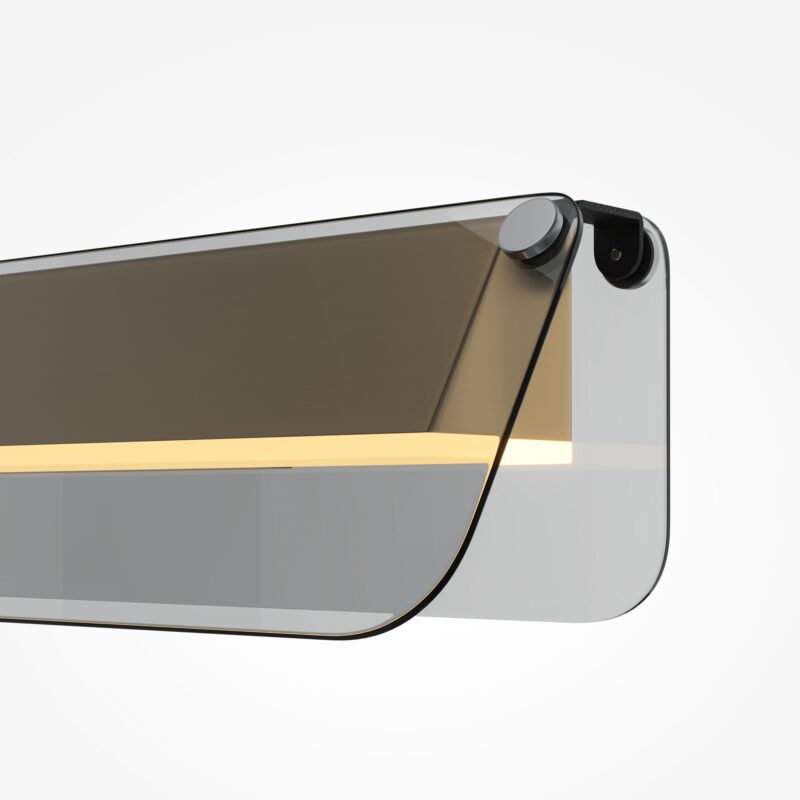 Flat Large LED Wall Lamp, Grey Glass, Brass Metal, 10W LED, 3000k, 43cm Wide - Image 2