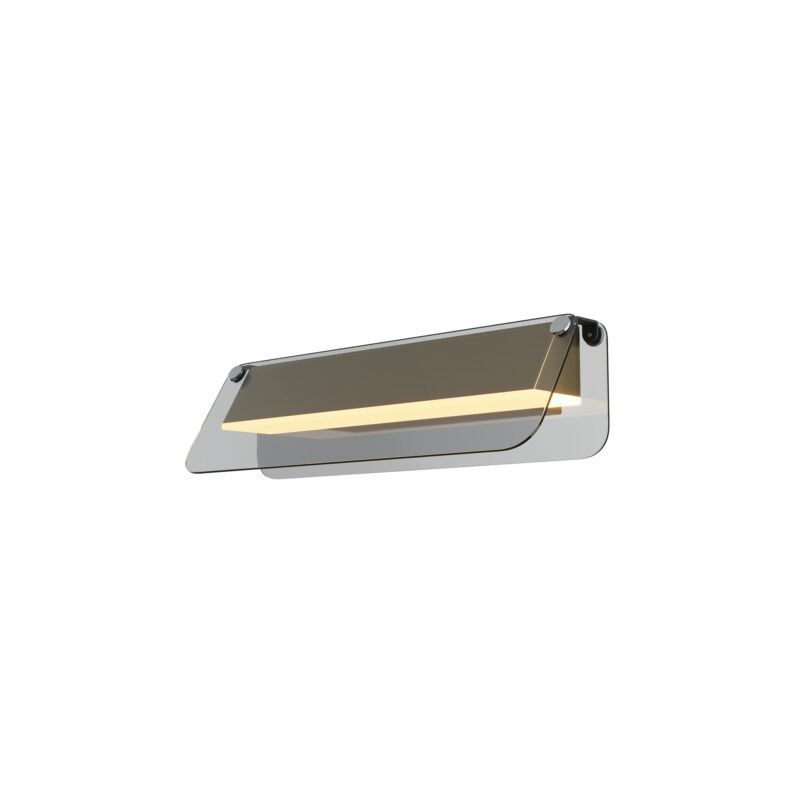 Flat Medium LED Wall Light, Grey Glass, Brass Metal, 6W LED, 3000k, 30cm Wide