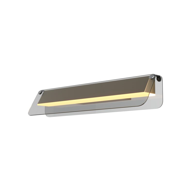 Flat Large LED Wall Lamp, Grey Glass, Brass Metal, 10W LED, 3000k, 43cm Wide