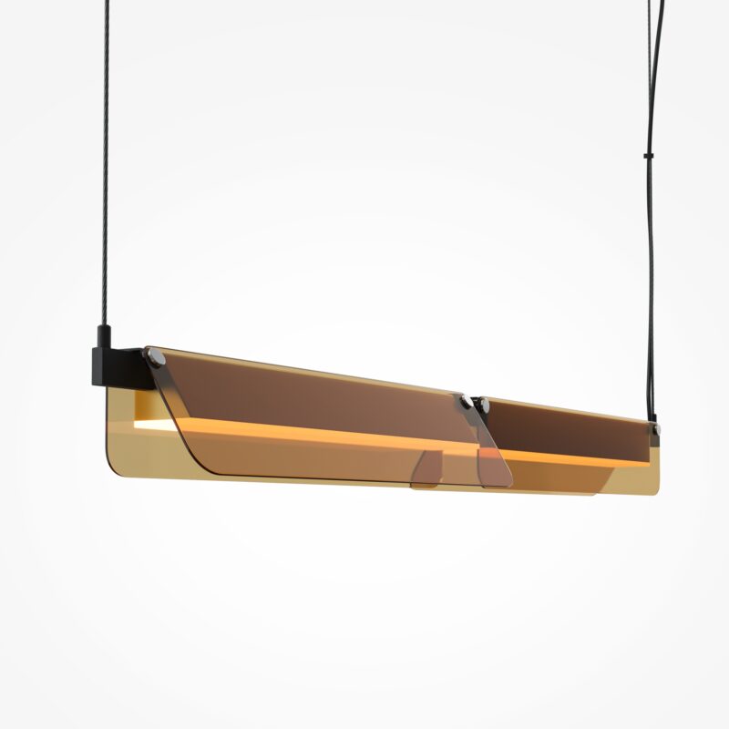 Flat Linear LED Pendant Light, Amber Glass, Brass Metal, 20W LED, 3000k, 93cm Length - Image 5