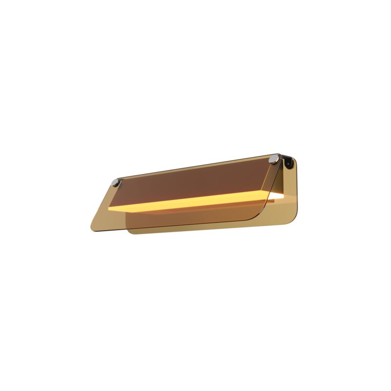 Flat Medium LED Wall Light, Amber Glass, Brass Metal, 6W LED, 3000k, 30cm Wide