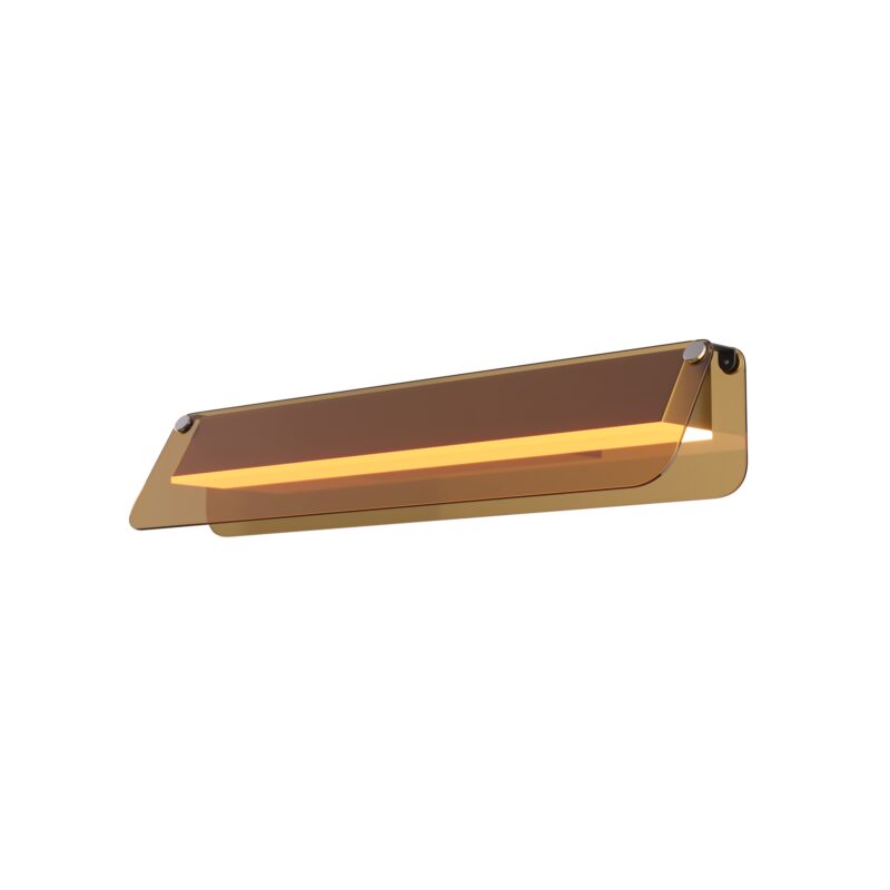 Flat Large LED Wall Lamp, Amber Glass, Brass Metal, 10W LED, 3000k, 43cm Wide