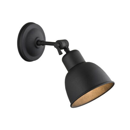 Black adjustable wall ceiling light with bell shade and articulated arm.
