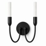 Argust Black Wall Light, Steel, 2 Lamp, Milk White Glass Shades, 21cm Wide