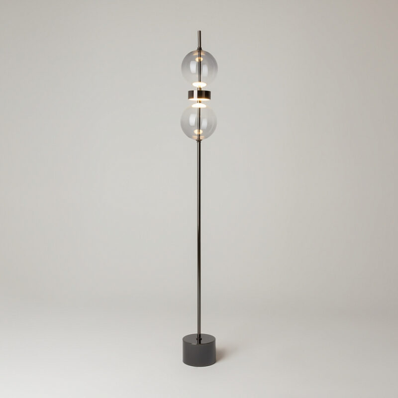 double moon black led floor lamp, smoked glass, 3000k, 15w, 146cm height
