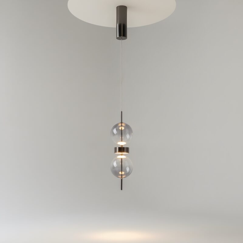 double moon black led pendant light, smoked glass, 3000k, 8w, 12cm wide