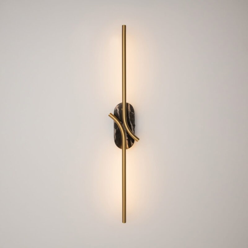 renaissance brass & black marble wall washer light, led, 3000k, 63cm height
