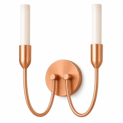 argust copper wall light, 2 lamp, steel, white gloss glass shades, 21cm wide