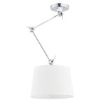 Zak Adjustable Pendant Light, White Fabric Shade, Chrome, 40cm Width