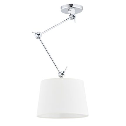 zak adjustable pendant light, white fabric shade, chrome, 40cm width