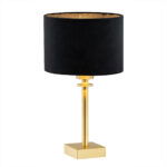Abano Table Lamp, Brushed Brass, Black Fabric Shade 38cm Height