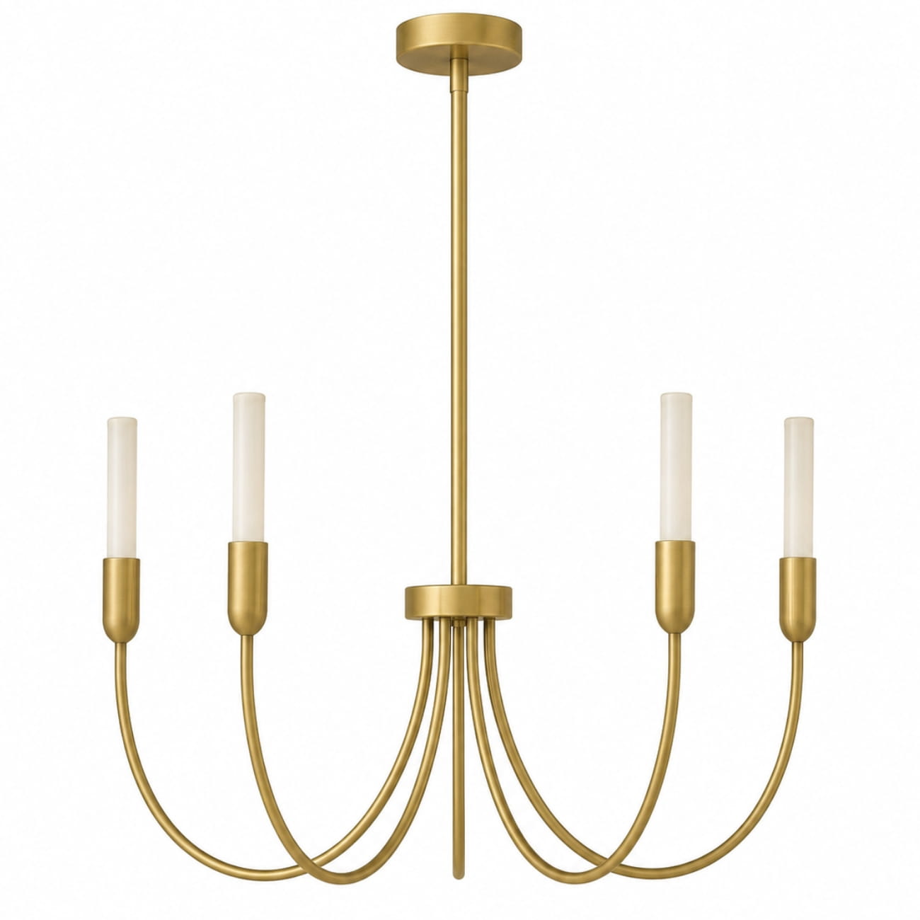 argust 5 arm brushed brass chandelier, steel, white glass shades, 48cm diameter argust 5 arm brushed brass chandelier, steel, white glass shades, 48cm diameter