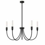 Argust 5 Light Black Chandelier, Steel, White Glass Shades, 48cm Diameter