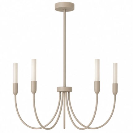 argust 5 light taupe chandelier, steel, white glass shades, 48cm diameter