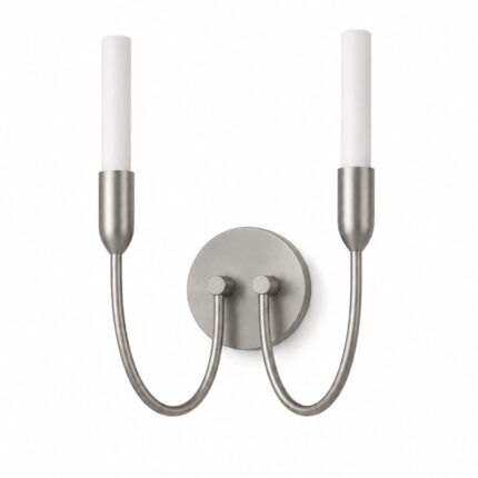 argust nickel wall lamp, 2 light, steel, white glass shades, 21cm wide